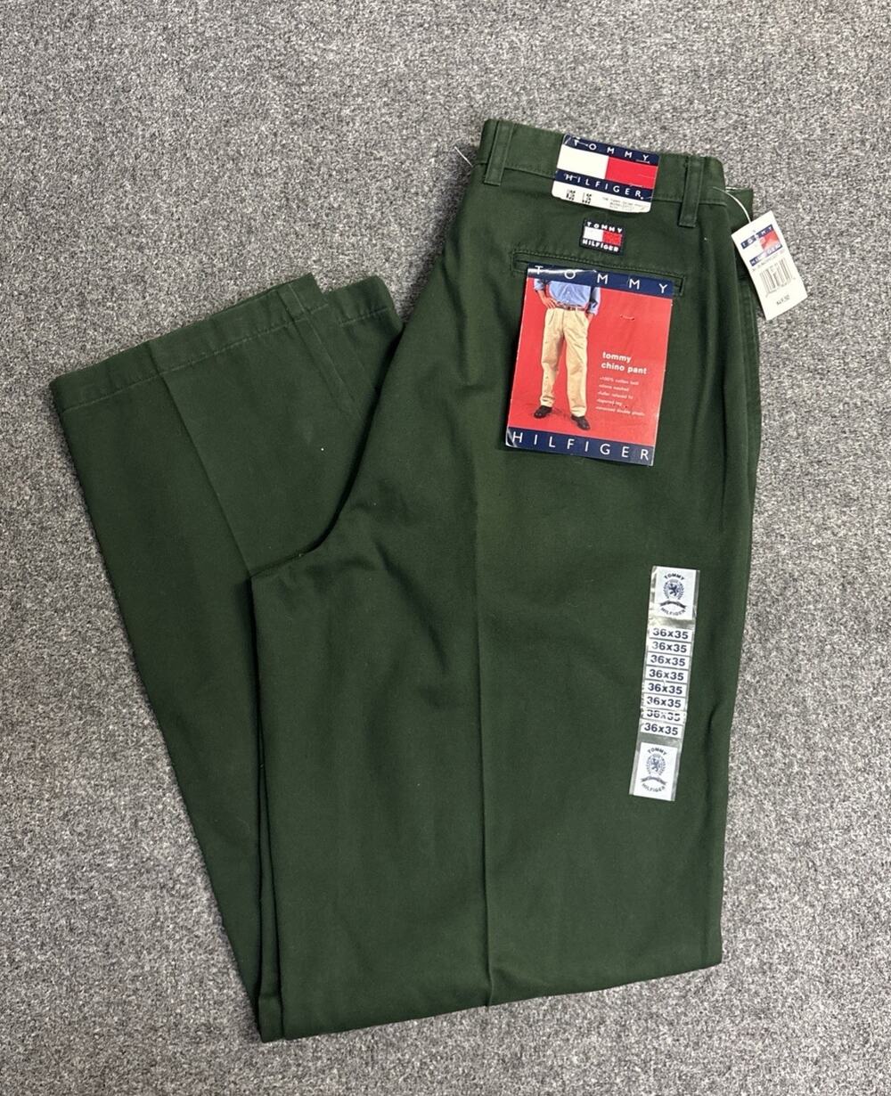 VTG 90’s Tommy Hilfiger Mens Forest Green Chino Pants Size 36x35 NWT